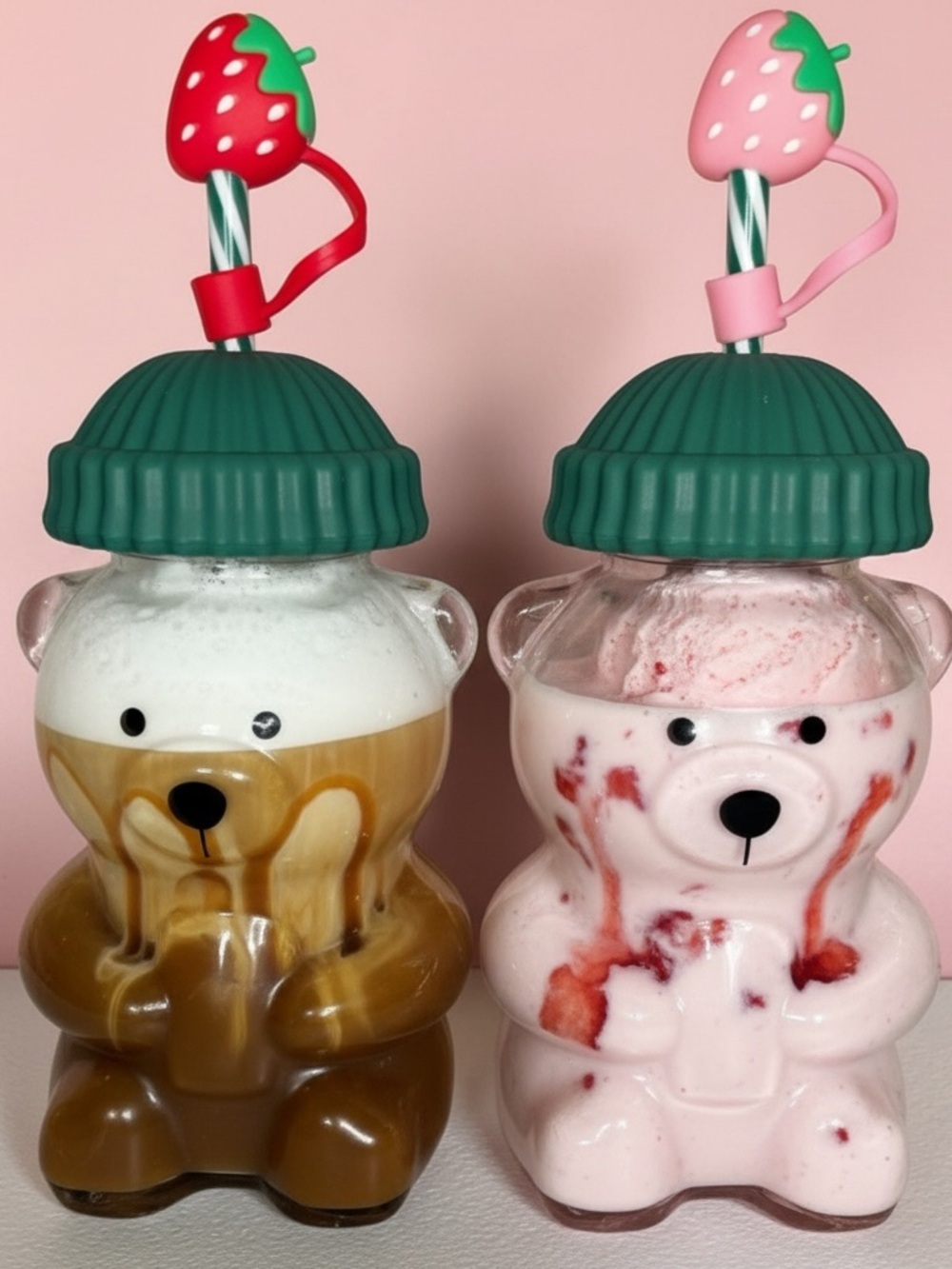 Clear Glass Bear Shaped Cups with Green Hats •Pick one•